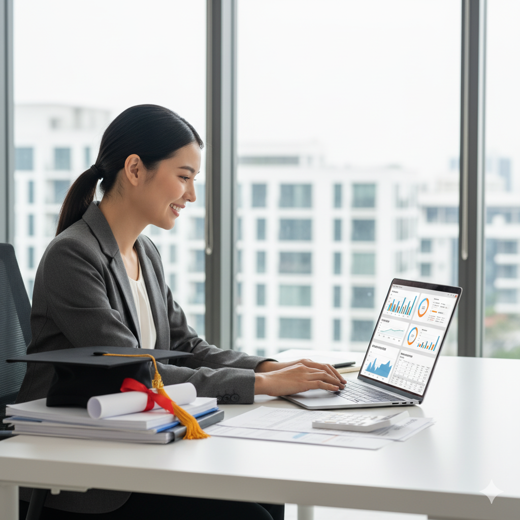 woman at desk with laptop